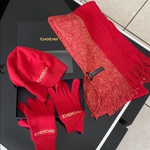 bebe scarf, beanie and mitts set RED